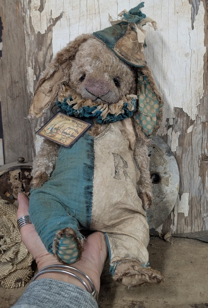 Image of  18"(to tip of ears) 14" lop eared -  JUMBO Vintage Shabby Cream Mohair Rabbit by Whendi's Bears 