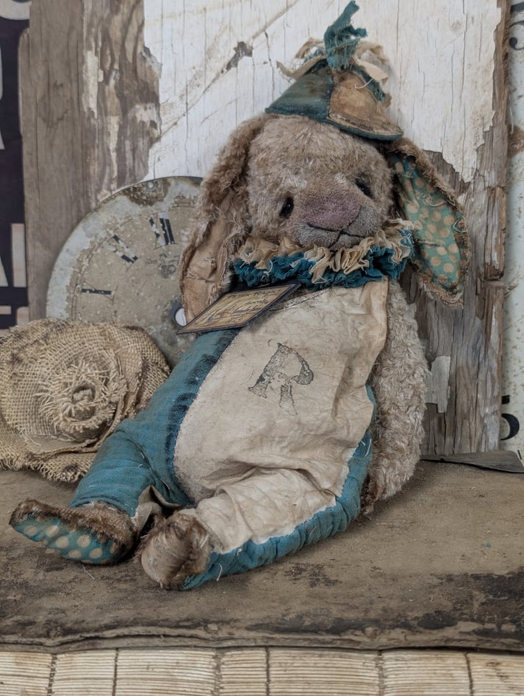 Image of  18"(to tip of ears) 14" lop eared -  JUMBO Vintage Shabby Cream Mohair Rabbit by Whendi's Bears 
