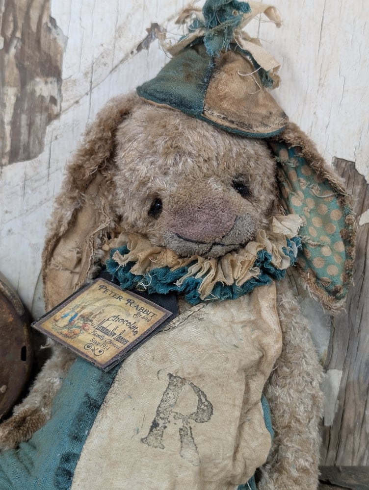 Image of  18"(to tip of ears) 14" lop eared -  JUMBO Vintage Shabby Cream Mohair Rabbit by Whendi's Bears 