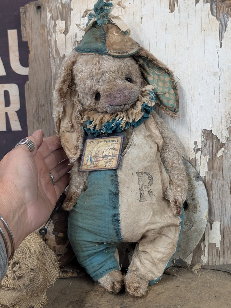Image of  18"(to tip of ears) 14" lop eared -  JUMBO Vintage Shabby Cream Mohair Rabbit by Whendi's Bears 