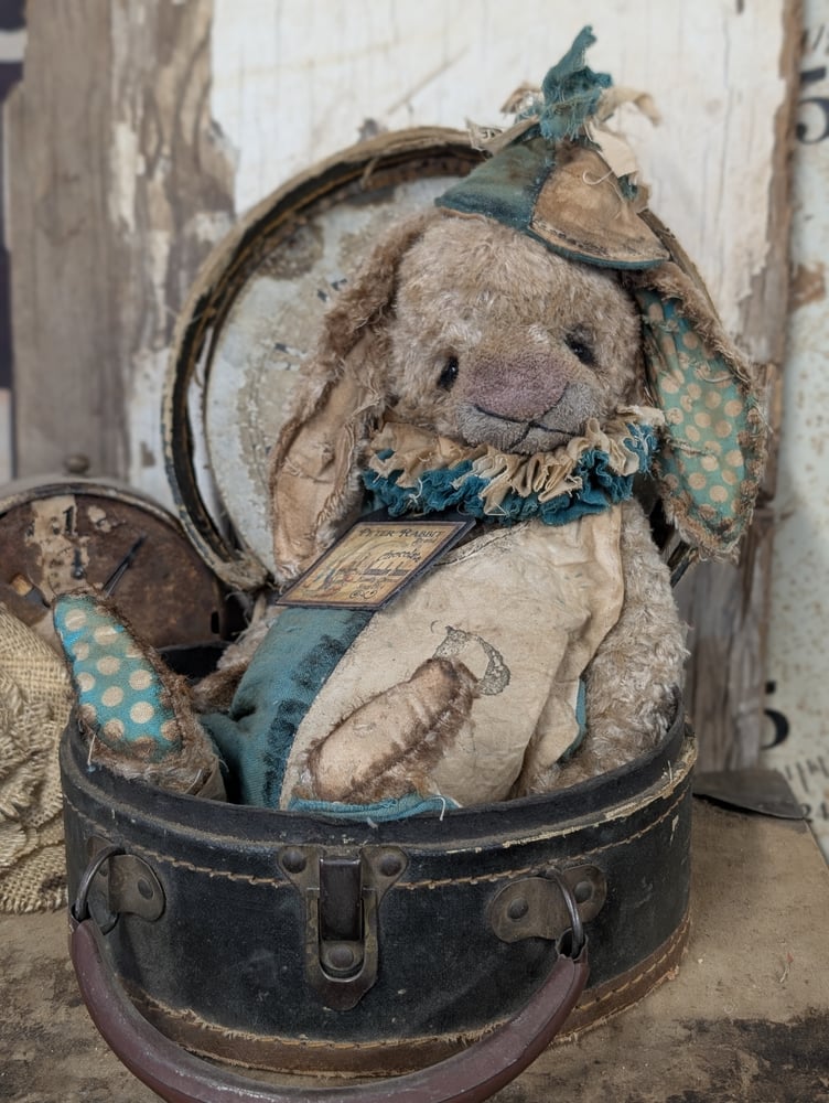 Image of  18"(to tip of ears) 14" lop eared -  JUMBO Vintage Shabby Cream Mohair Rabbit by Whendi's Bears 