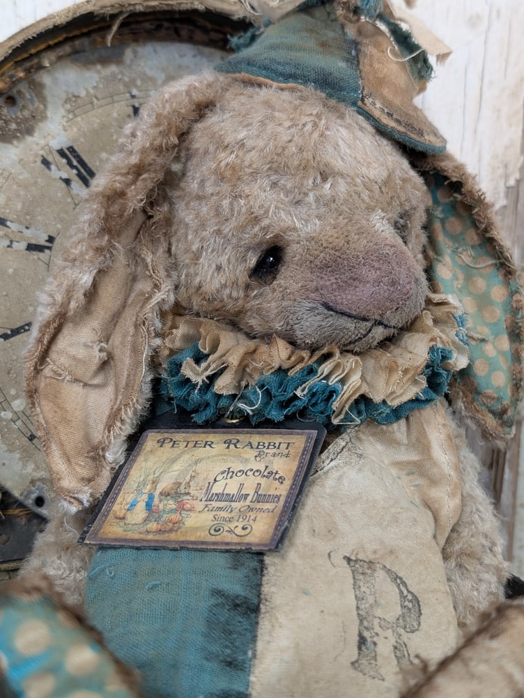 Image of  18"(to tip of ears) 14" lop eared -  JUMBO Vintage Shabby Cream Mohair Rabbit by Whendi's Bears 