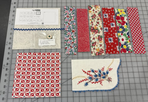 Image of BLUE RED FLORAL pincushion kit (PLEASE limit one per person)