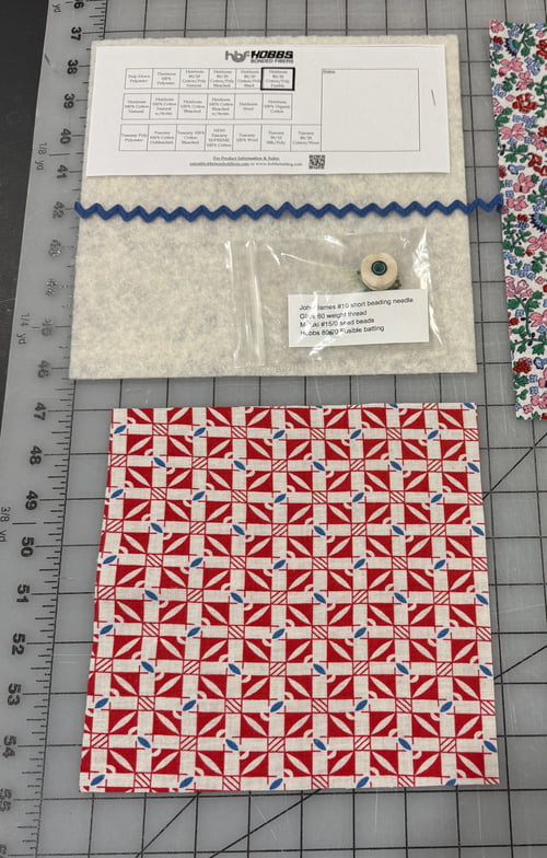 Image of BLUE RED FLORAL pincushion kit (PLEASE limit one per person)