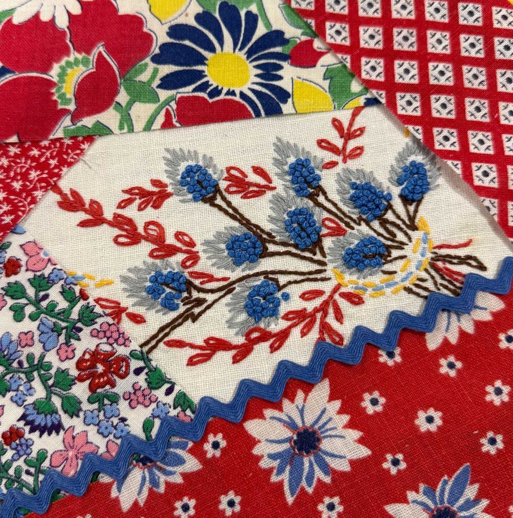 Image of BLUE RED FLORAL pincushion kit (PLEASE limit one per person)