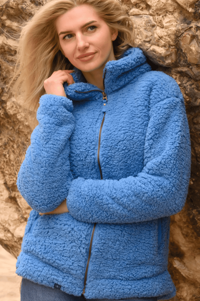 Image of Seashell Full Zip Sherpa Fleece - Marine Blue