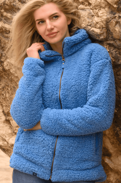 Image of Seashell Full Zip Sherpa Fleece - Marine Blue