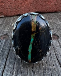 Image 3 of WL&A Handmade Heavy Ingot Black Jack Ribbon Turquoise Ring - Size 13 