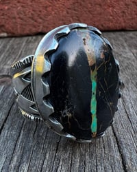 Image 1 of WL&A Handmade Heavy Ingot Black Jack Ribbon Turquoise Ring - Size 13 