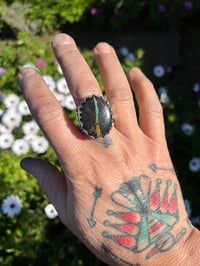 Image 6 of WL&A Handmade Heavy Ingot Black Jack Ribbon Turquoise Ring - Size 13 