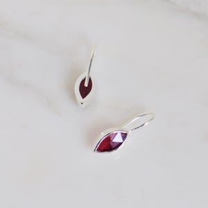 Image of Red Garnet marquise cut wire hook silver earrings