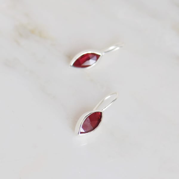 Image of Red Garnet marquise cut wire hook silver earrings