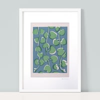 Image 1 of String of Hearts green on chalky blue