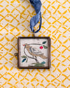 Cerise folk bird ~ original collage in locket