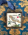 Cerise folk bird ~ original collage in locket