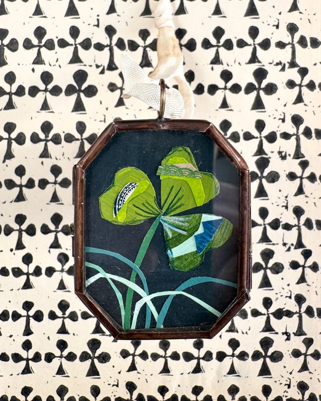 Clover with grass ~ giclée print in locket