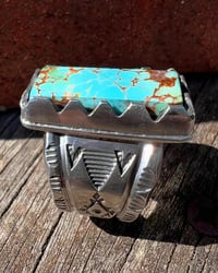 Image 2 of WL&A Handmade Heavy Ingot Webbed Royston Turquoise Ring - Size 11