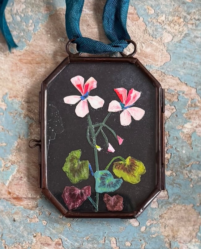 Geranium, No 2 ~ original collage in locket