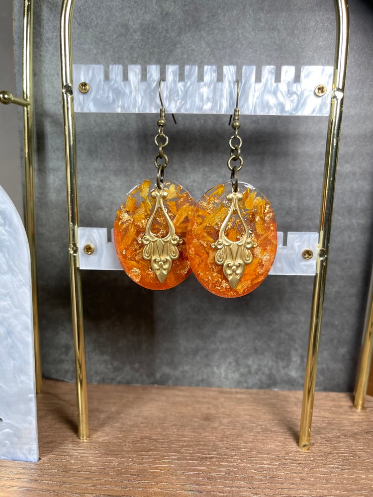 Image of "Daystar" Marigold & Gold Foil Acrylic Earrings