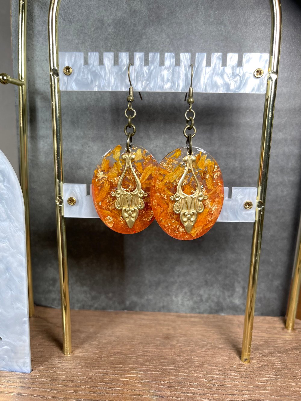 Image of "Daystar" Marigold & Gold Foil Acrylic Earrings