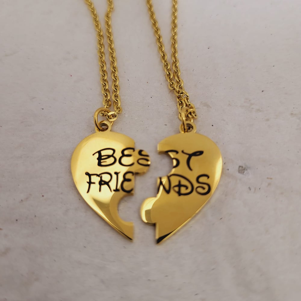 Image of 2 Piece Best Friend Half Heart Jigsaw Puzzle Pendant Necklace.