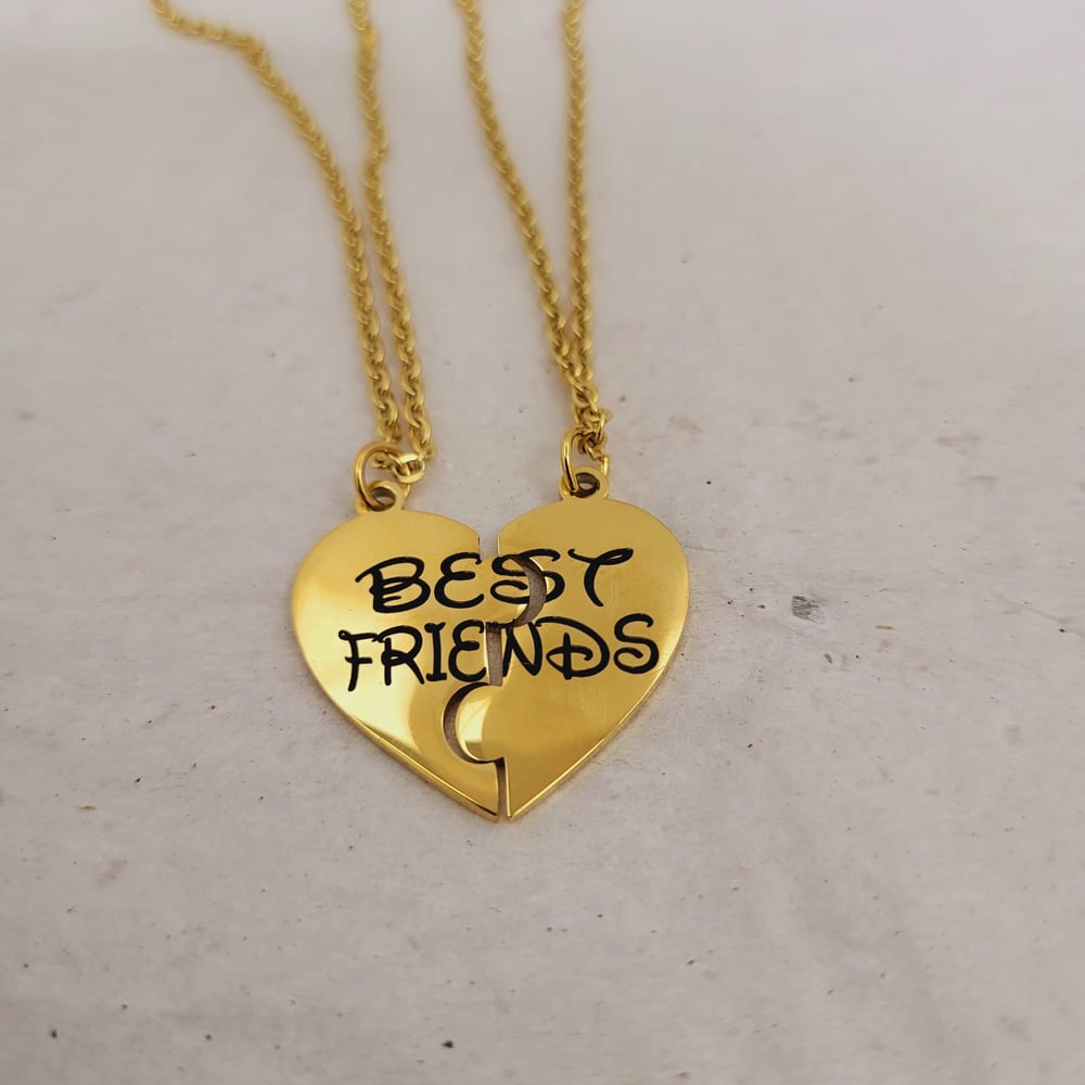Image of 2 Piece Best Friend Half Heart Jigsaw Puzzle Pendant Necklace.