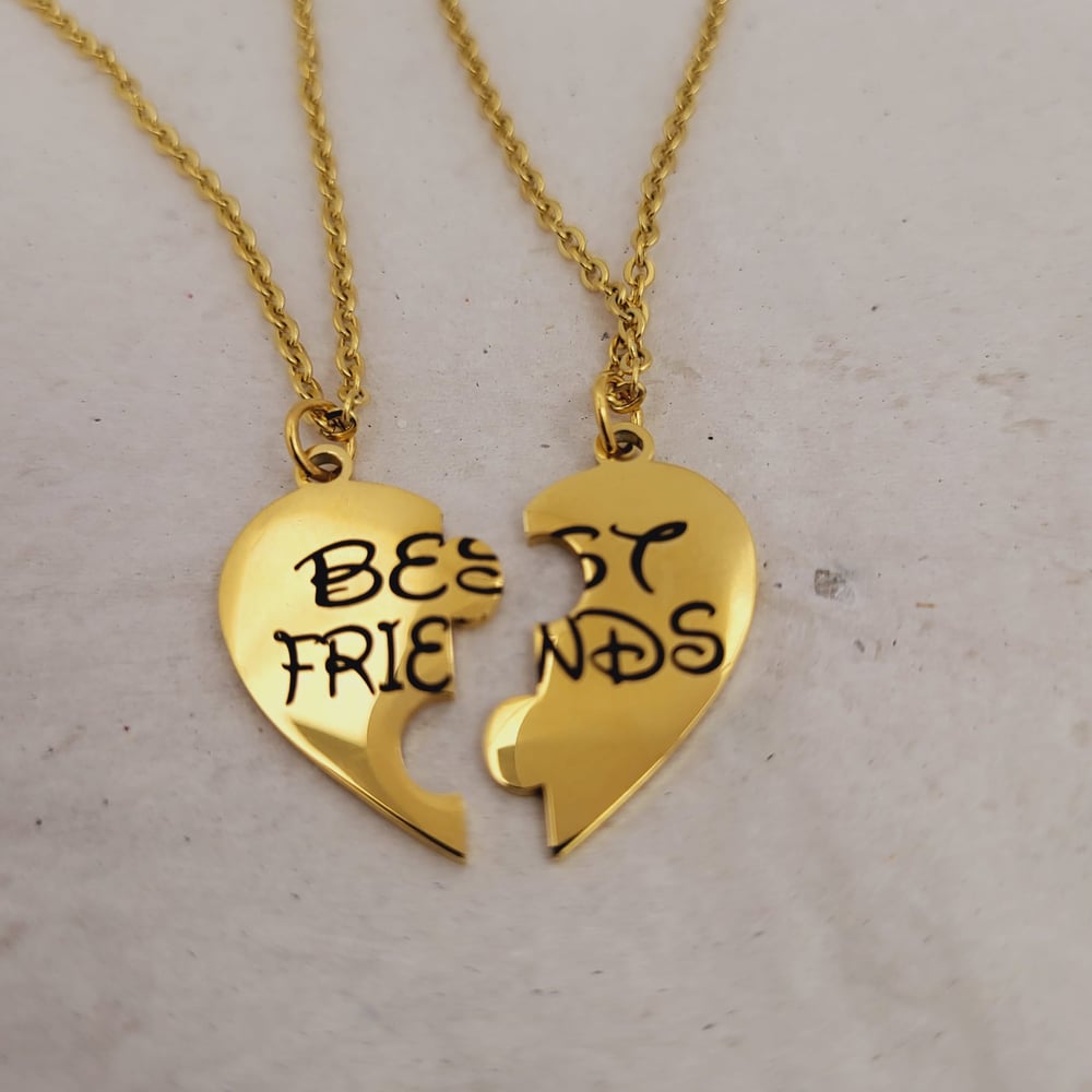 Image of 2 Piece Best Friend Half Heart Jigsaw Puzzle Pendant Necklace.