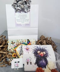 Image 1 of Personalized Gift Bag with Glitter Raffia and Card Wrapping for Birthdays Holidays Kids Teens Adults