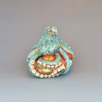 Image 6 of XXXL. Reticulated Coral 3D Octopus - Lampwork Glass Sculpture Bead