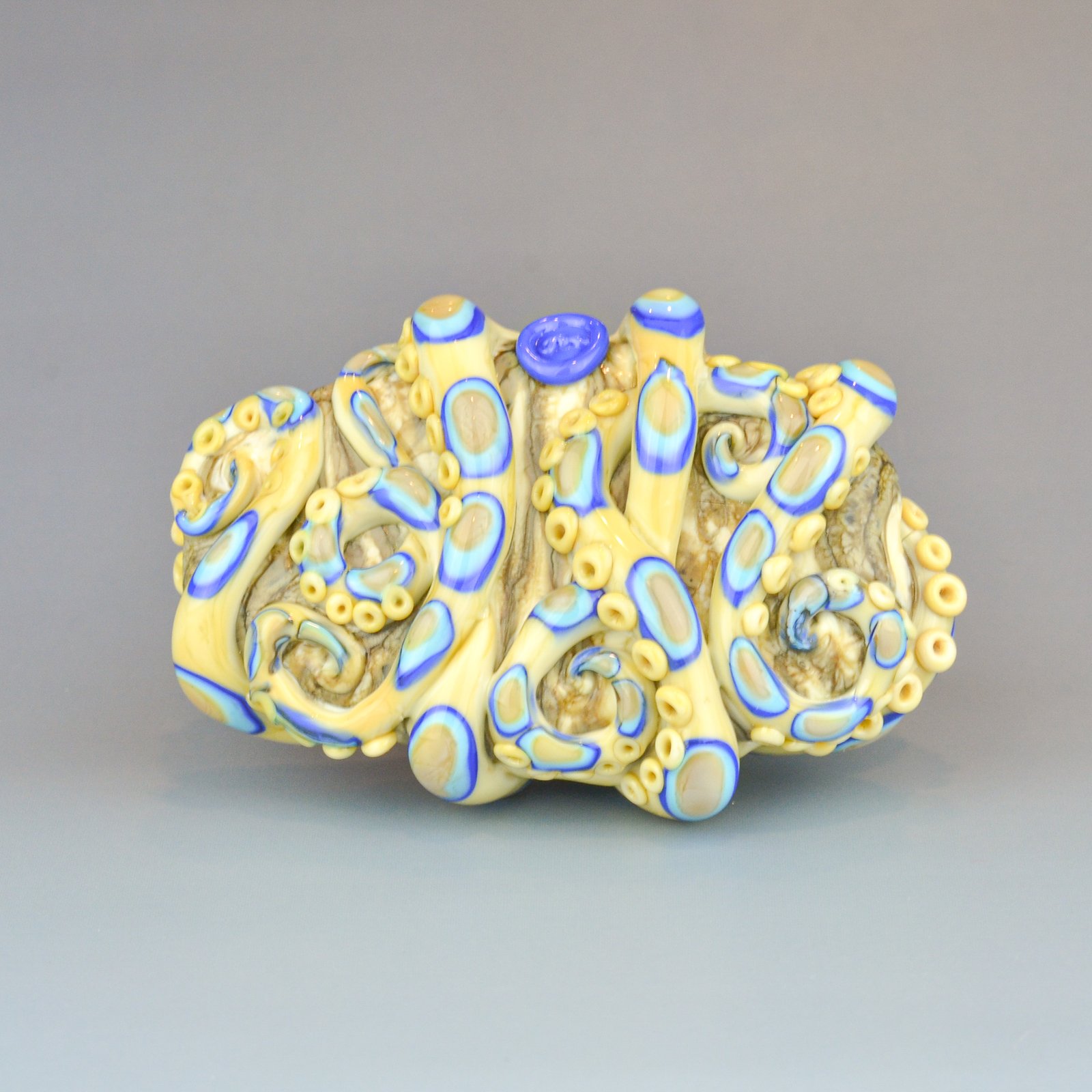 青瑪瑙 ブルーオニキス 彫刻 置物 カービング XXXL. Poisonous Blue Ringed Octopus - Flamework Glass Octopus