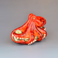 Image 3 of XXXL. Bright Orange Red-Spot 3D Octopus - Flamework Glass Sculpture