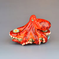 Image 4 of XXXL. Bright Orange Red-Spot 3D Octopus - Flamework Glass Sculpture