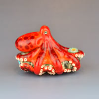 Image 7 of XXXL. Bright Orange Red-Spot 3D Octopus - Flamework Glass Sculpture