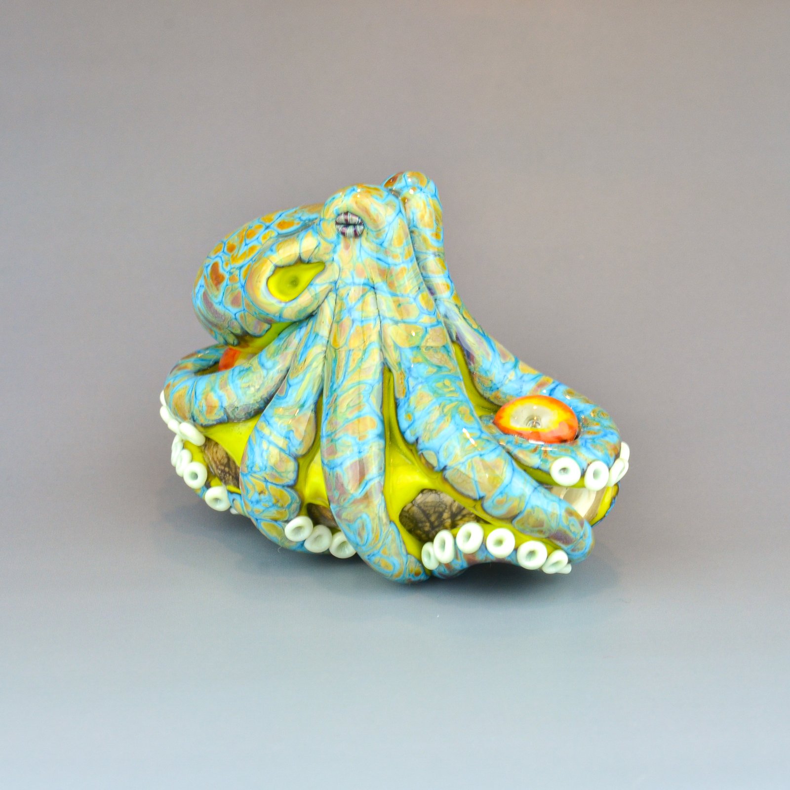 XXXL. Reticulated Lime Green Octopus - Lampwork Glass Sculpture