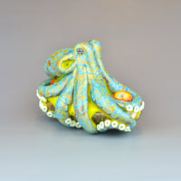 Image 1 of XXXL. Reticulated Lime Green Octopus - Lampwork Glass Sculpture Pendant Bead or Paperweight