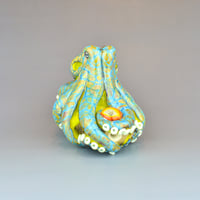Image 2 of XXXL. Reticulated Lime Green Octopus - Lampwork Glass Sculpture Pendant Bead or Paperweight