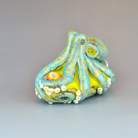 Image 3 of XXXL. Reticulated Lime Green Octopus - Lampwork Glass Sculpture Pendant Bead or Paperweight