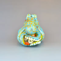 Image 5 of XXXL. Reticulated Lime Green Octopus - Lampwork Glass Sculpture Pendant Bead or Paperweight