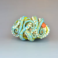 Image 6 of XXXL. Reticulated Lime Green Octopus - Lampwork Glass Sculpture Pendant Bead or Paperweight