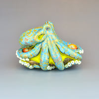 Image 7 of XXXL. Reticulated Lime Green Octopus - Lampwork Glass Sculpture Pendant Bead or Paperweight