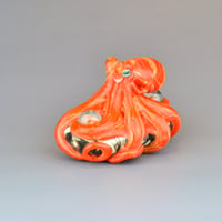 Image 1 of LG. Bright Streaky Coral Octopus - Flameworked Glass Sculpture Bead