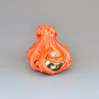 Image 2 of LG. Bright Streaky Coral Octopus - Flameworked Glass Sculpture Bead