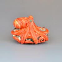 Image 4 of LG. Bright Streaky Coral Octopus - Flameworked Glass Sculpture Bead