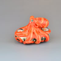 Image 6 of LG. Bright Streaky Coral Octopus - Flameworked Glass Sculpture Bead