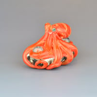 Image 7 of LG. Bright Streaky Coral Octopus - Flameworked Glass Sculpture Bead