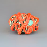 Image 8 of LG. Bright Streaky Coral Octopus - Flameworked Glass Sculpture Bead