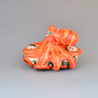 Image 9 of LG. Bright Streaky Coral Octopus - Flameworked Glass Sculpture Bead