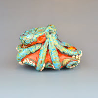 Image 4 of XXXL. Reticulated Coral-Orange 3D Octopus - Lampwork Glass Sculpture Bead