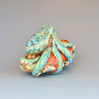 Image 5 of XXXL. Reticulated Coral-Orange 3D Octopus - Lampwork Glass Sculpture Bead