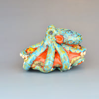 Image 7 of XXXL. Reticulated Coral-Orange 3D Octopus - Lampwork Glass Sculpture Bead